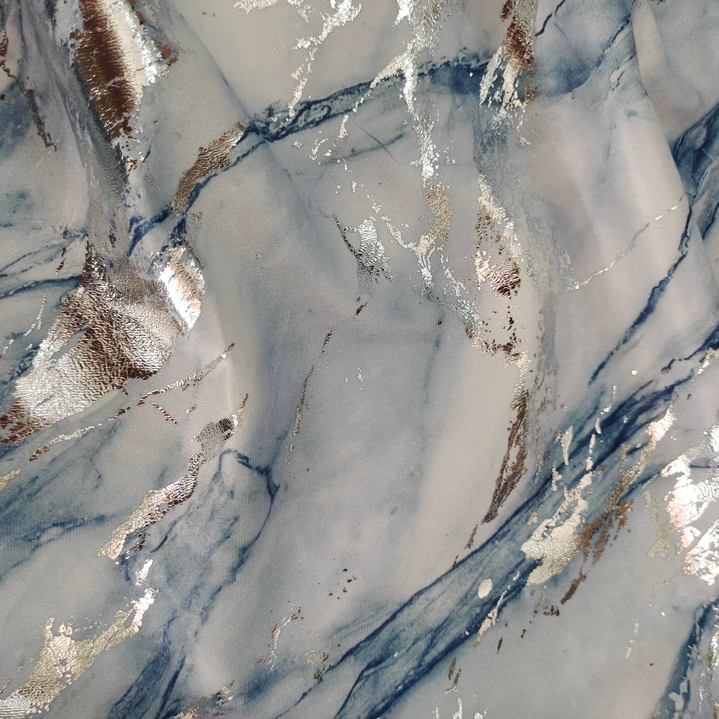 Blue/Silver Velvet Digital Printed And Foil Printed