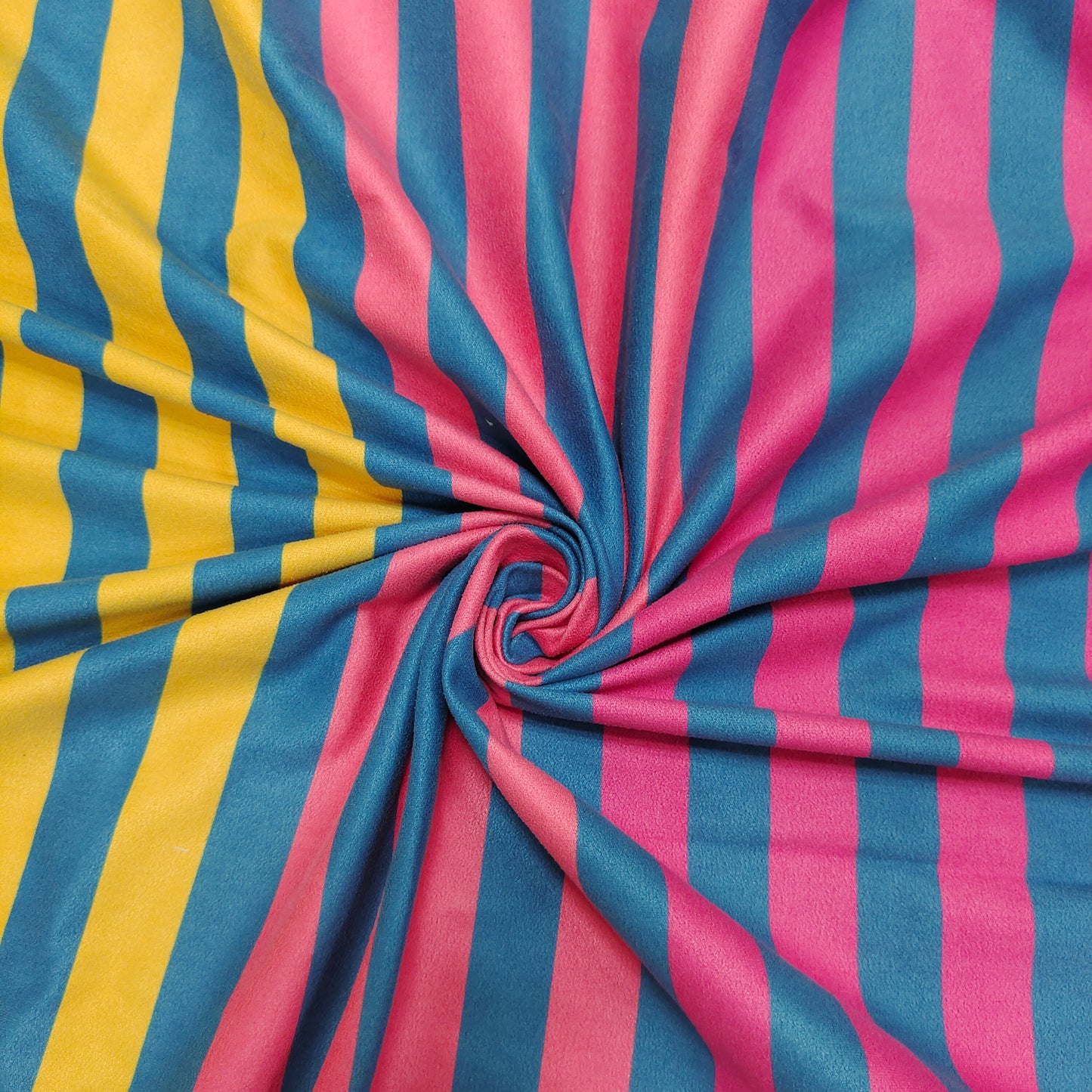 Yellow/Blue/Multi Stripe Digital Printed Faux Suede