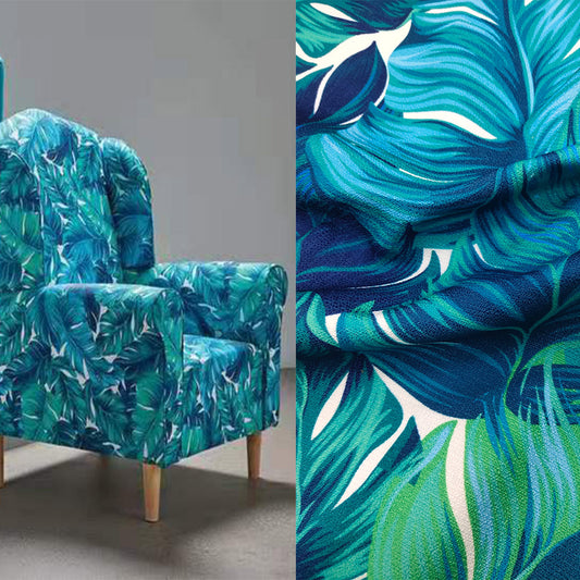 Green Monstera Leaf Printed Polyester Linen