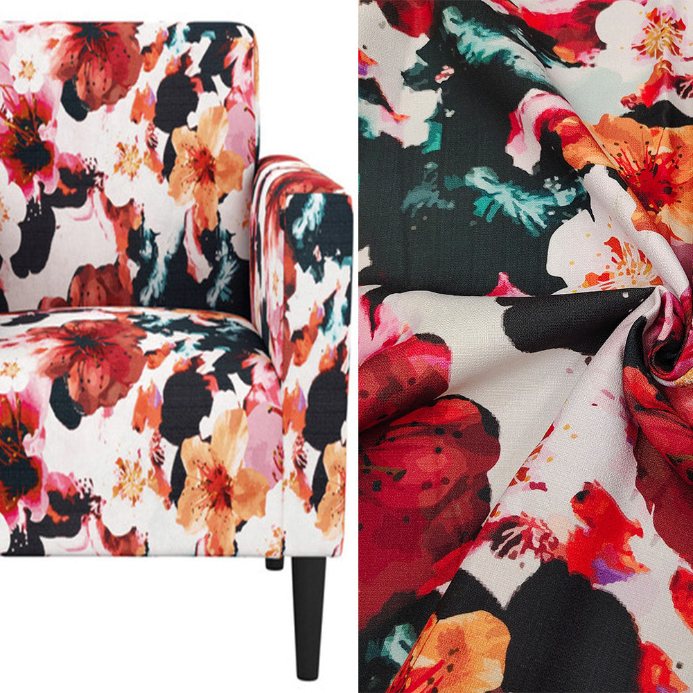Red/Black Floral Printed Polyester Linen