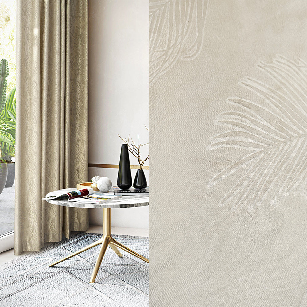 Beige Backout Fabric Velvet Embossed Pattern Leaves