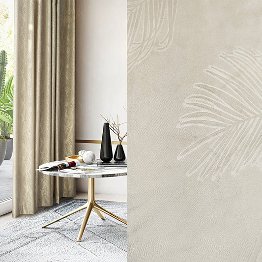 Beige Backout Fabric Velvet Embossed Pattern Leaves