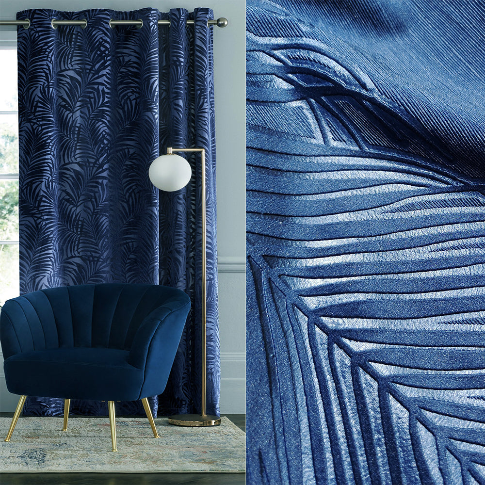 DarkBlue  Backout Fabric Velvet Embossed Pattern Leaves