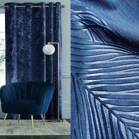 DarkBlue  Backout Fabric Velvet Embossed Pattern Leaves