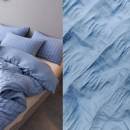 Blue Sandwash Microfiber Seersucker Fabric