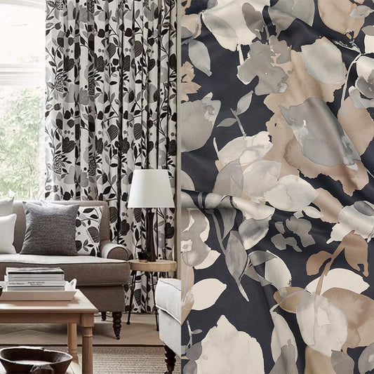 Black/Gray  Floral Flame Retardant Blackout Fabric