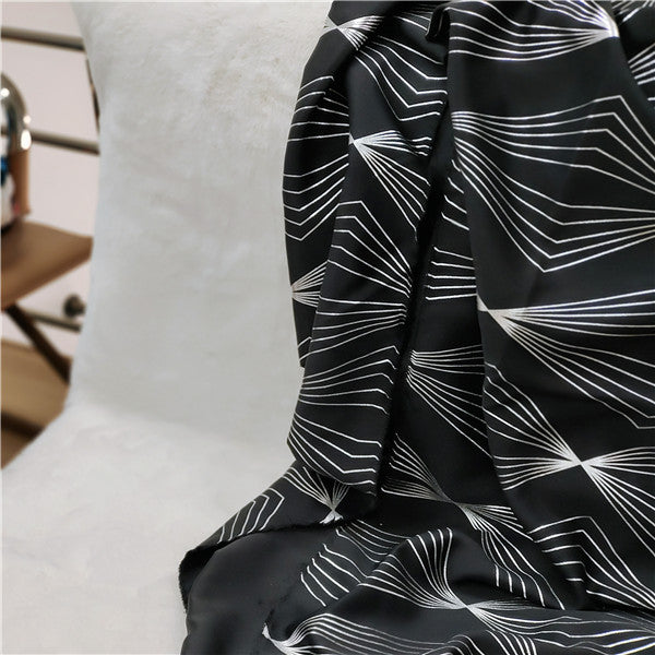 Black Blackout Fabric Silver Foil Printed