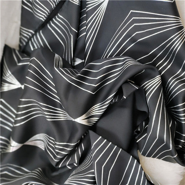 Black Blackout Fabric Silver Foil Printed