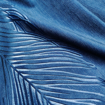 DarkBlue  Backout Fabric Velvet Embossed Pattern Leaves