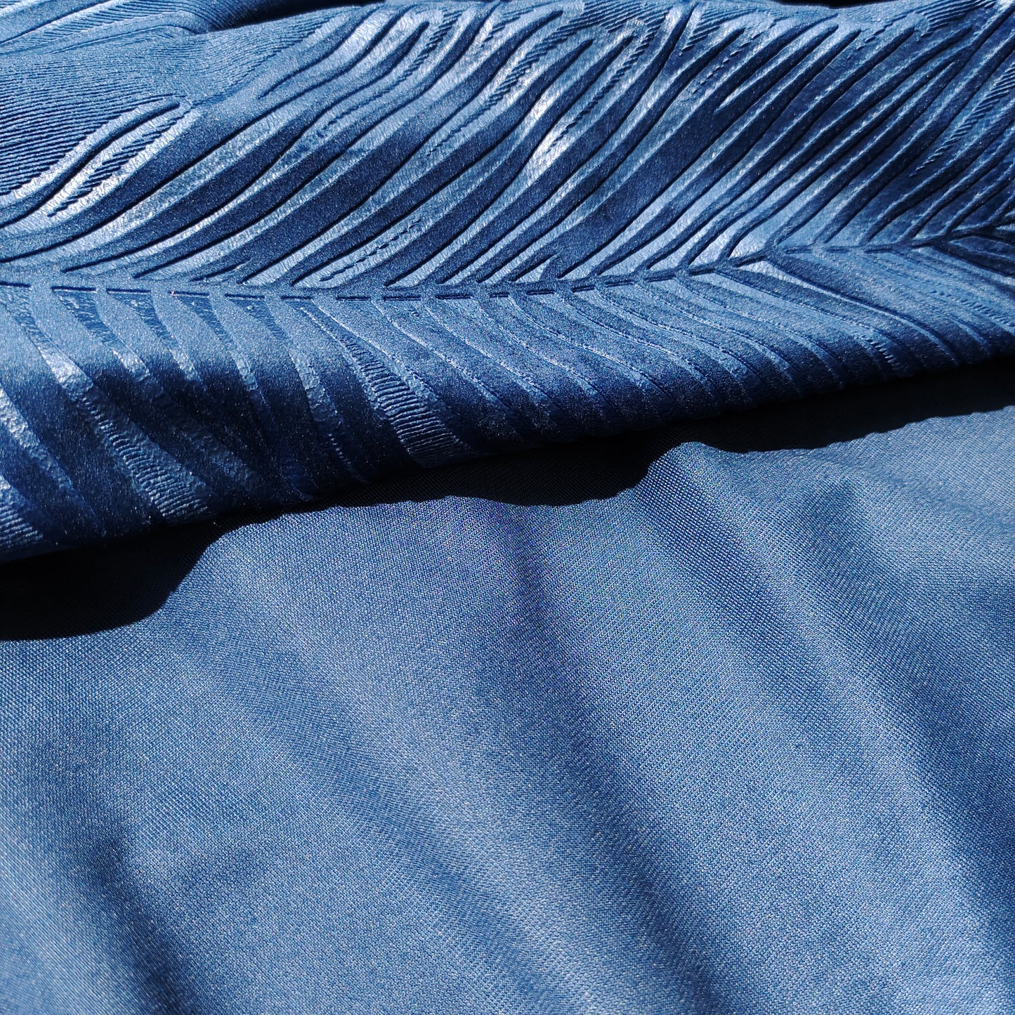 DarkBlue  Backout Fabric Velvet Embossed Pattern Leaves