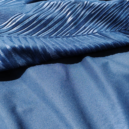 DarkBlue  Backout Fabric Velvet Embossed Pattern Leaves
