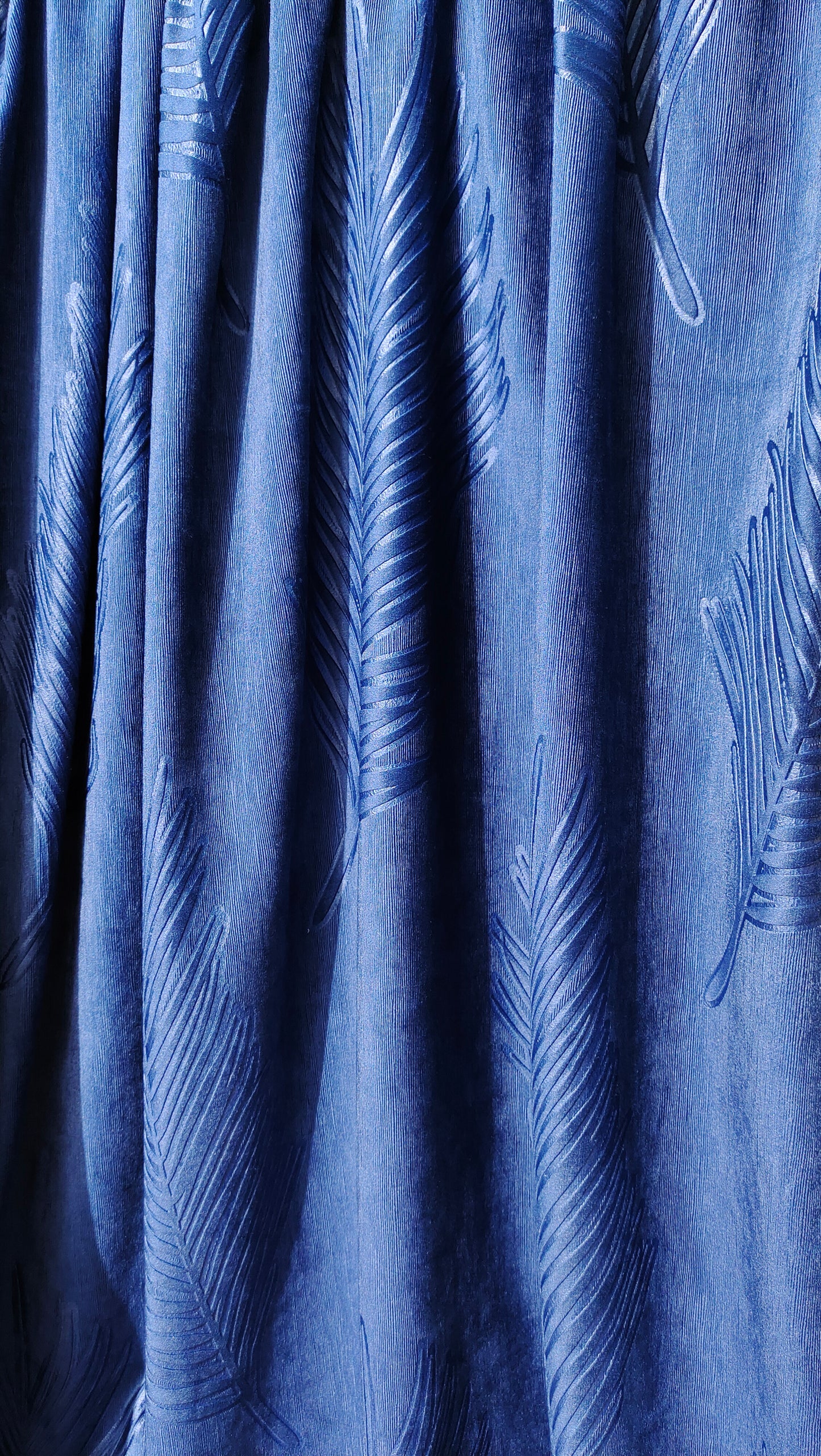 DarkBlue  Backout Fabric Velvet Embossed Pattern Leaves