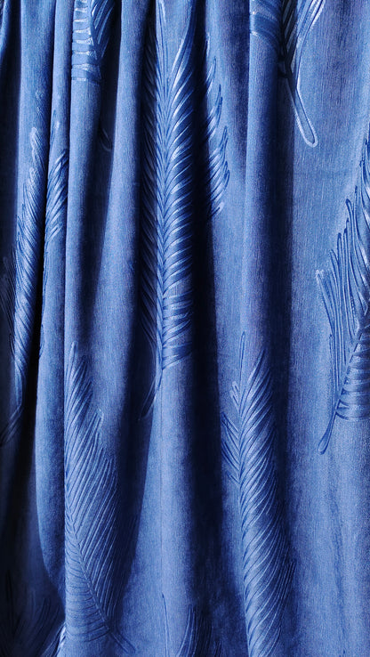 DarkBlue  Backout Fabric Velvet Embossed Pattern Leaves