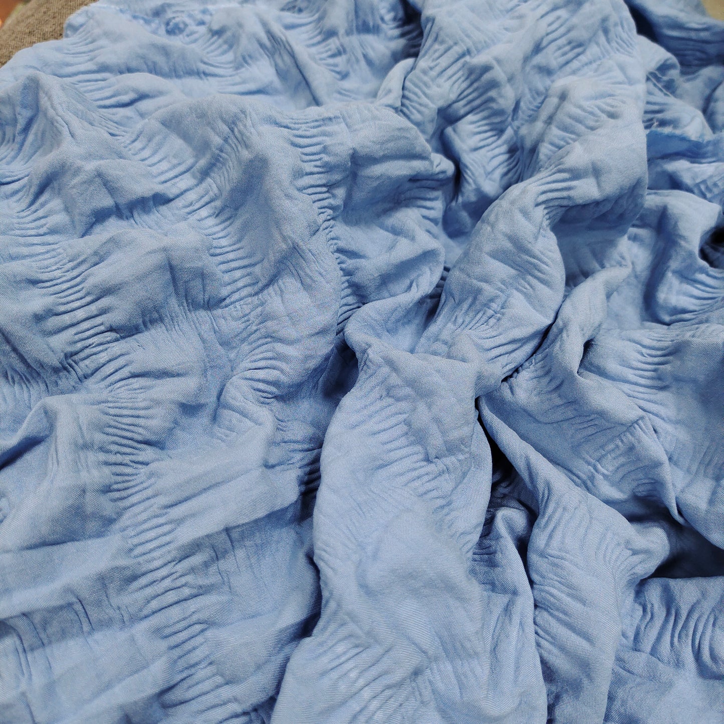 Blue Sandwash Microfiber Seersucker Fabric