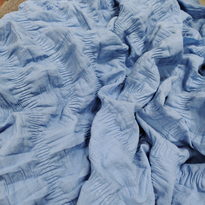Blue Sandwash Microfiber Seersucker Fabric