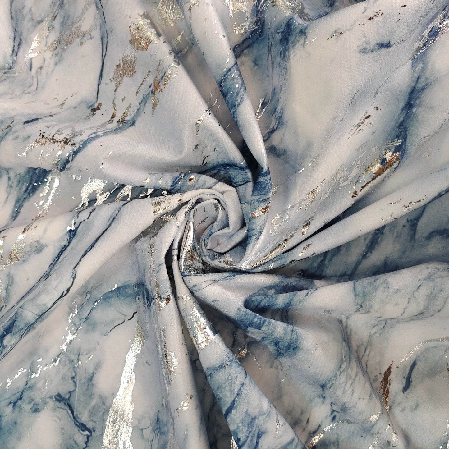 Blue/Silver Velvet Digital Printed And Foil Printed
