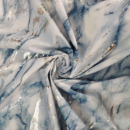 Blue/Silver Velvet Digital Printed And Foil Printed