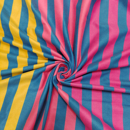 Yellow/Blue/Multi Stripe Digital Printed Faux Suede