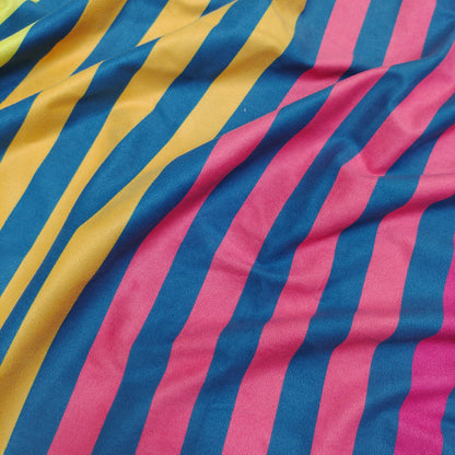 Yellow/Blue/Multi Stripe Digital Printed Faux Suede