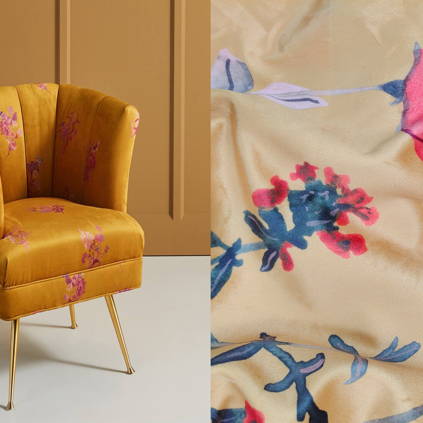 Retro Floral Printed Velvet