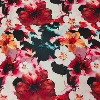 Red/Black Floral Printed Polyester Linen